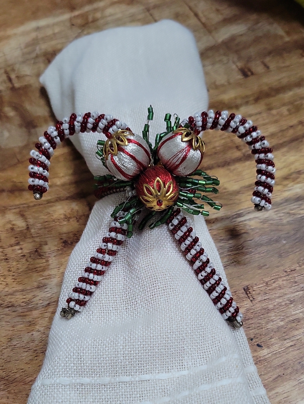 Festive Beaded Napkin Ring - Red, White & Green